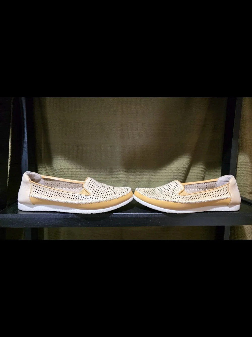 Earth Origins Women's Perforated Slip-On Loafers in Yellow and Beige